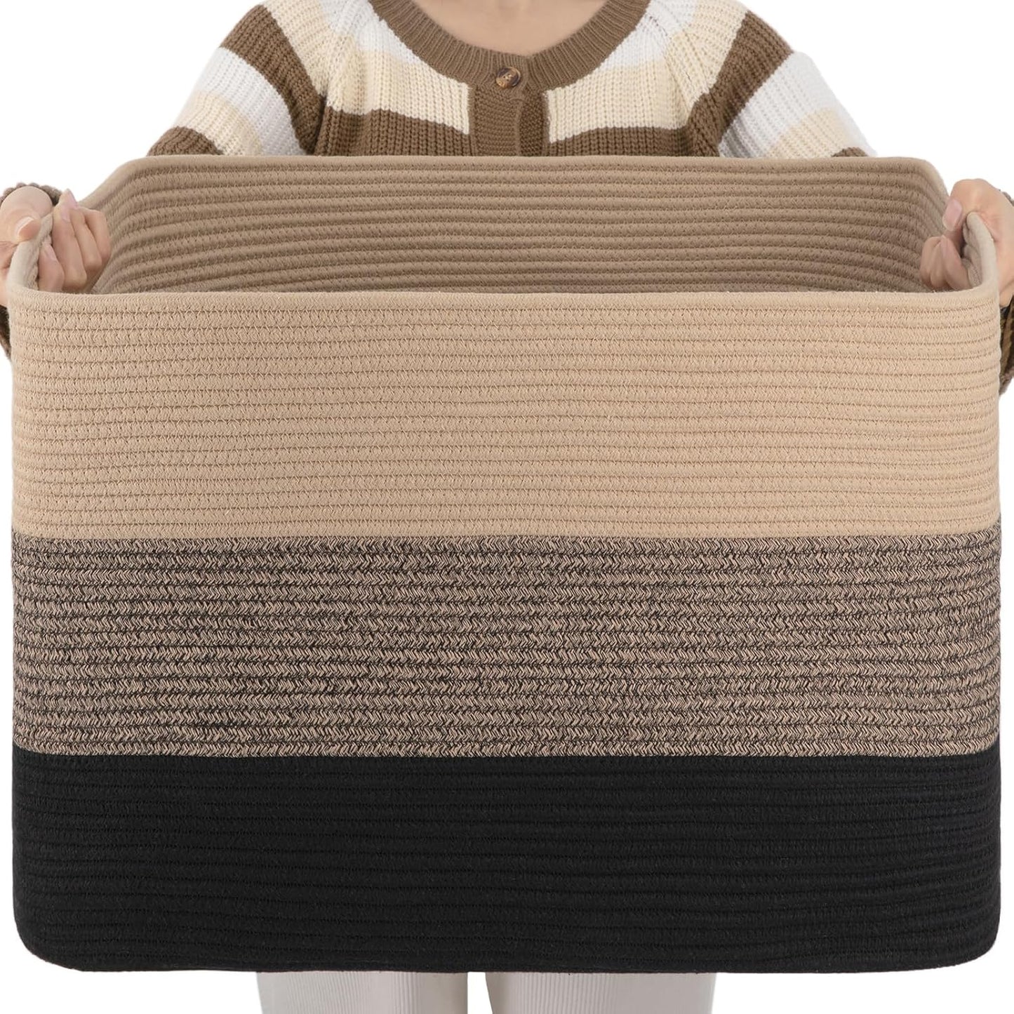 OIAHOMY Large Blanket Basket, 22”x17”x12” Rectangle Woven Baskets, Nursery Blanket Storage Living Room, Toy Storage With Handle, Large Baskets for Organizing-Gradient Yellow