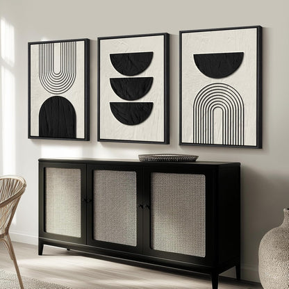 Large Framed Black and White Abstract Wall Art for Living Room, 3 Piece Big Modern Canvas Prints Paintings Artwork for Walls, Minimalist Abstract Art Pictures for Hallway, Office Wall Decor 24x36 In