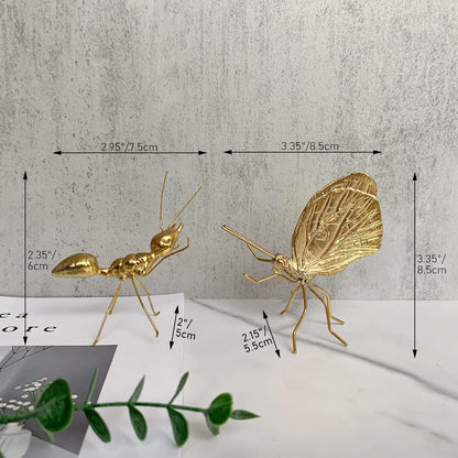Gold Butterfly Sculpture Solid Metal Insect Ornament Mini Butterfly Figurine for Home Office Garden Desktop Decor