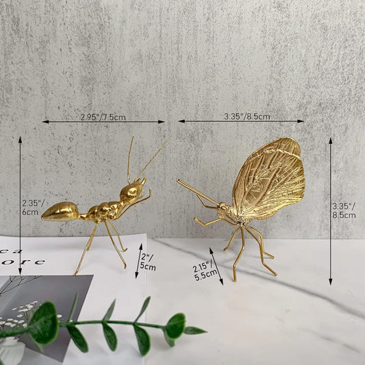 Gold Butterfly Sculpture Solid Metal Insect Ornament Mini Butterfly Figurine for Home Office Garden Desktop Decor