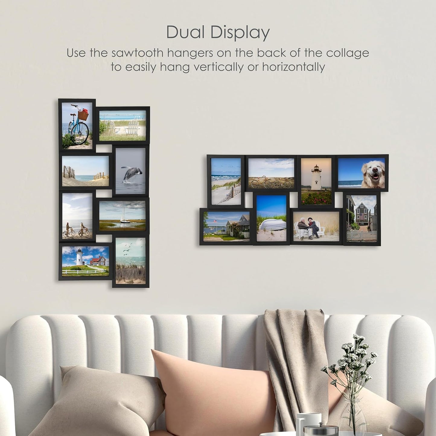 MELANNCO Collage Picture Frame for Wall, Holds 12 Photos - Six 4x6 and Six 6x4 Images, 18x23 Inch Black Plastic Frame, Hang Horizontal or Vertical, Gallery Wall Decor