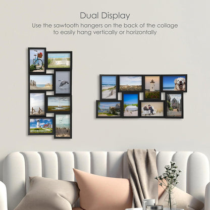 MELANNCO Collage Picture Frame for Wall, Holds 12 Photos - Six 4x6 and Six 6x4 Images, 18x23 Inch Black Plastic Frame, Hang Horizontal or Vertical, Gallery Wall Decor