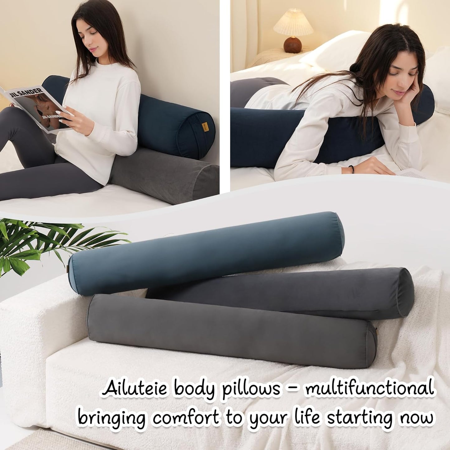 Body Pillow for Adults,Long Round Pillow,Big Cylindrical Pillow,Large Full Bolster Pillows for Side Sleepers (Steel Gray, 47.24"*7.87")