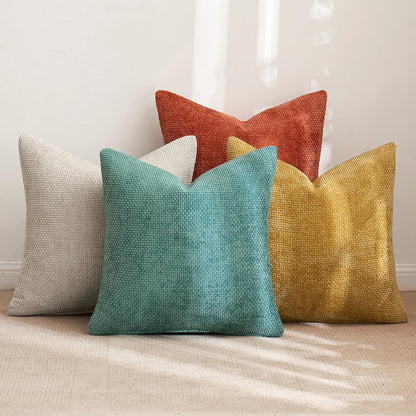 MIULEE Pack of 4 Couch Throw Pillow Covers 18x18 Inch Neutral Soft Decorative Chenille Pillow Covers Farmhouse Boho Cushion Covers for Mid Century Modern Spring Home Decor Sofa Bedroom Living Room