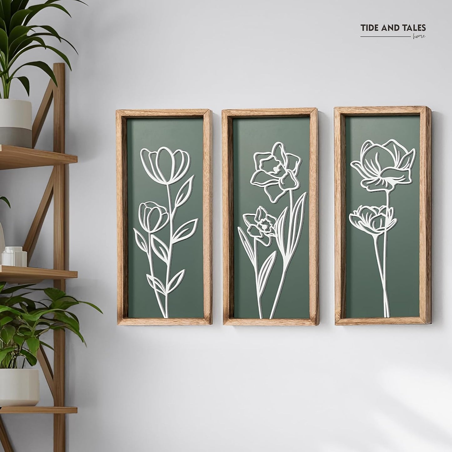 3D Floral Green Wall Art (Set of 2) Lightweight, Wooden Ready-to-Hang Boho Framed Wall Art for Bathroom, Bedroom, Living Room or Office – Premium Sage Green Farmhouse Decor – Gift-Boxed