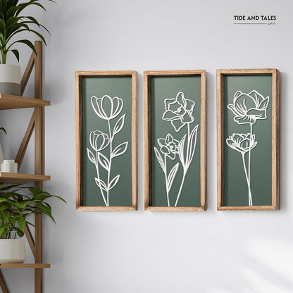 3D Floral Green Wall Art (Set of 2) Lightweight, Wooden Ready-to-Hang Boho Framed Wall Art for Bathroom, Bedroom, Living Room or Office – Premium Sage Green Farmhouse Decor – Gift-Boxed