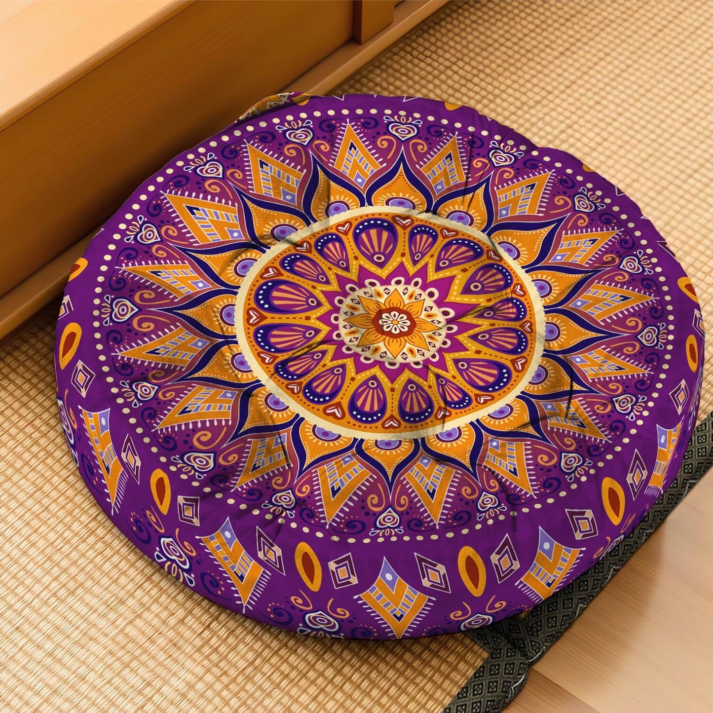 Mandala Meditation Cushion, Boho Meditation Mat, Meditation Pillows for Sitting on Floor, Cushions for Sitting in Home and Outdoor, Square Floor Pillow Cushion Seating for Yoga Accessories 22'' X 22''