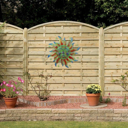 Large Metal Sun Wall Decor Outdoor, 27 Inch Sun and Moon Decor Metal Wall Art, 3D Sun Wall Decor for Patio Garden Yard Fence Bedroom Living Room Decoration