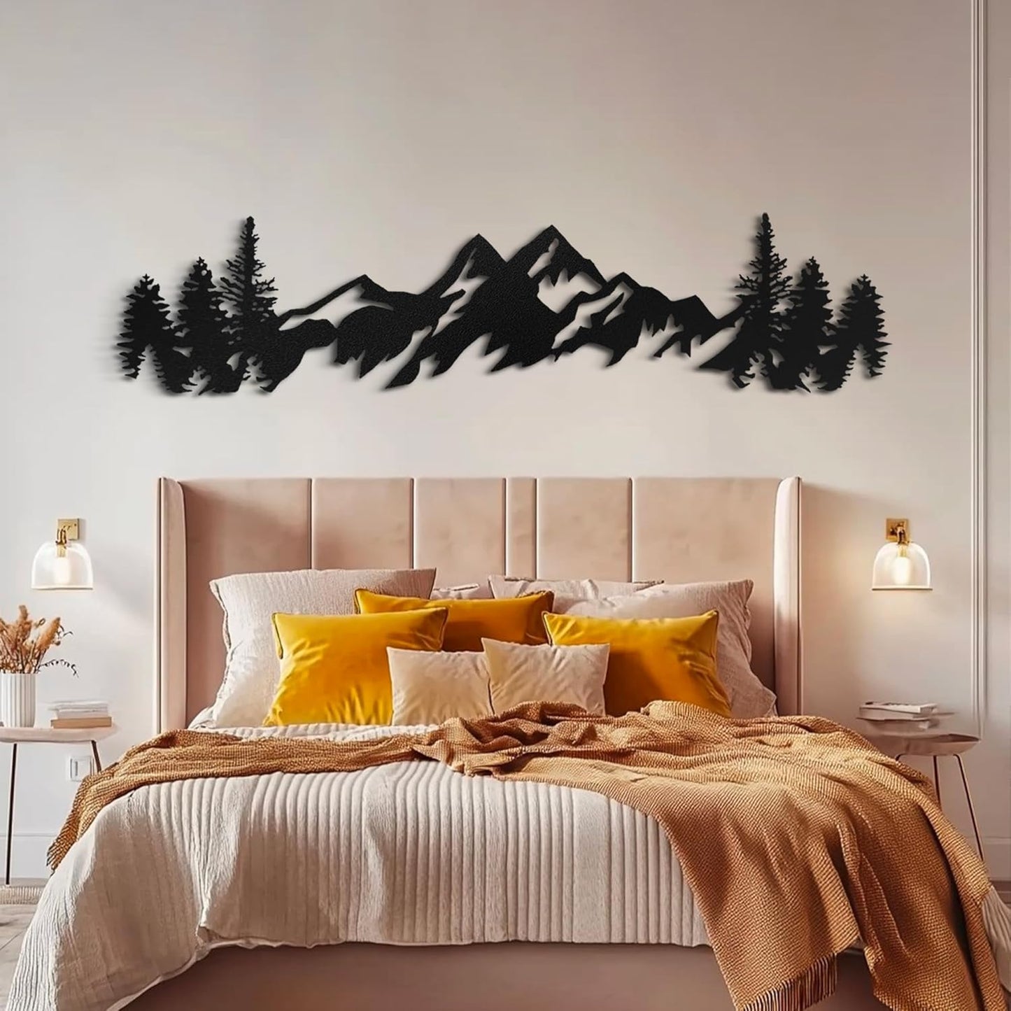 Metal Mountain Wall Art - 42 Inch Long, Mountain Wall Decor for Living Room, Bedroom