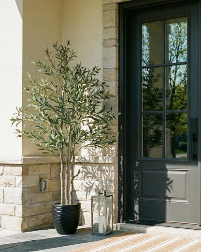 KOL 5.2ft Artificial Olive Tree Indoor, Tall Faux Olive Trees, Fake Olive Tree Floor Plant for Home Office Living Room Decor with Matte Black Pot