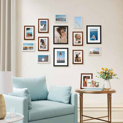 Vittanly 15 Pack Picture Frames Collage Wall Decor for Mounting or Tabletop Display, Gallery Frame Set for Family, Multi Sizes Including 3pcs 8x10, 6pcs 5x7, 6pcs 4x6, Black