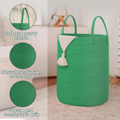 JMvicyroam Large Woven Laundry Basket Hamper,60L Cotton Rope Storage Bin for Blankets,Toys and Clothes,Decorative Tall Nursery Hamper for Living Room,Baby Nursery,Bathroom and Bedroom,Brown