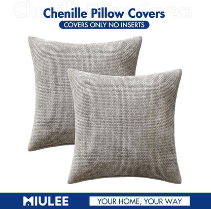 MIULEE Pack of 2 Couch Throw Pillow Covers 18x18 Inch Neutral Beige Modern Boho Accent Decorative Pillow Covers Soft Chenille Farmhouse Cushion Covers for Home Decor Bed Sofa Living Room
