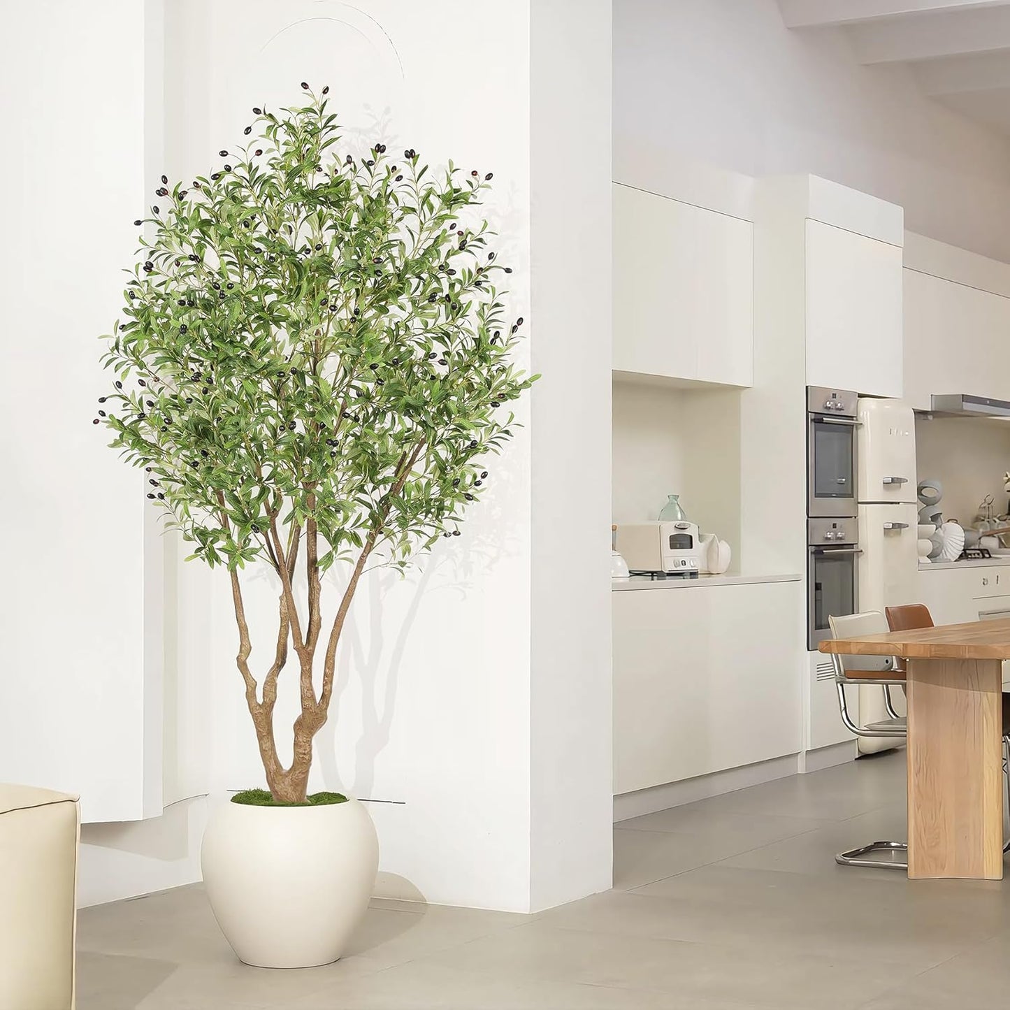 LYERSE Faux Olive Tree 7ft - Artificial Olive Tree Indoor with Large Branches and Realistic Fruits - Fake Olive Tree with Sturdy Base for Modern Home Office House Decor