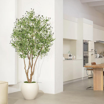 LYERSE Faux Olive Tree 7ft - Artificial Olive Tree Indoor with Large Branches and Realistic Fruits - Fake Olive Tree with Sturdy Base for Modern Home Office House Decor