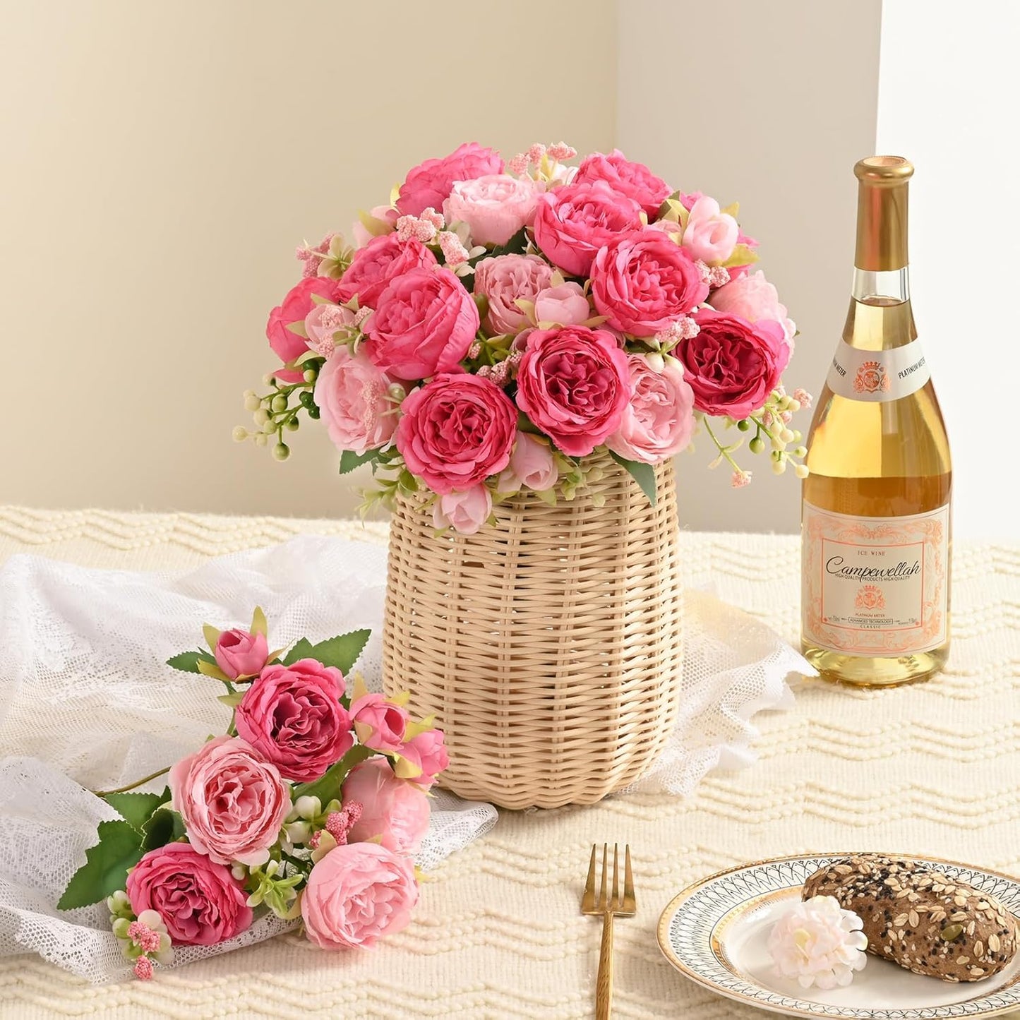 MARTINE MALL 2 Packs Peonies Artificial Flowers, Light Pink Artificial Peonies, Silk Peonies Flowers Fake Peonies Artificial Flowers Peonies Bouquet for Centerpiece Table Wedding Party Home Decor