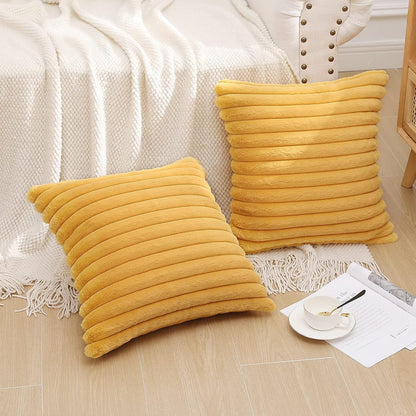 Pallene Faux Fur Plush Throw Pillow Covers 18x18 Set of 2, Luxury Soft Fluffy Striped Decorative Pillow Covers for Sofa, Couch, Living Room, Cream White