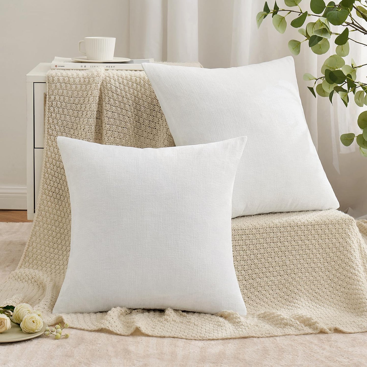 MIULEE Olive Green Couch Pillow Covers 18x18 Inch, Set of 2 Soft Chenille Decorative Square Throw Pillow Covers Farmhouse for Sofa Living Room Bed