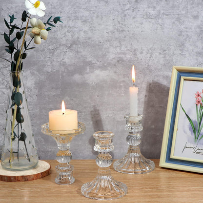 DARJEN Candlestick Holders Set,12Pcs 4" H Taper Candle Holders Bulk, Clear Glass Candle Holders for Wedding, Spring Party, Romantic Dinner, Festival & Windowsill Decor