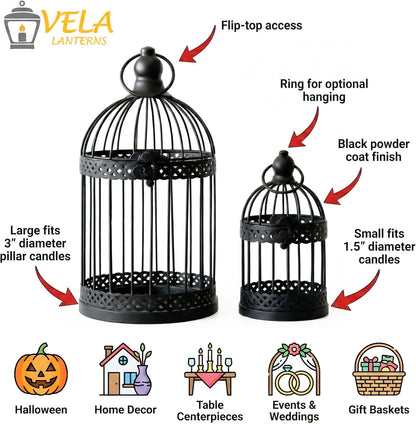 Vela Lanterns Bird Cage Decor Candle Holder Lantern Decorative Wedding Table Centerpiece Decorations, White, Small, Set of 4