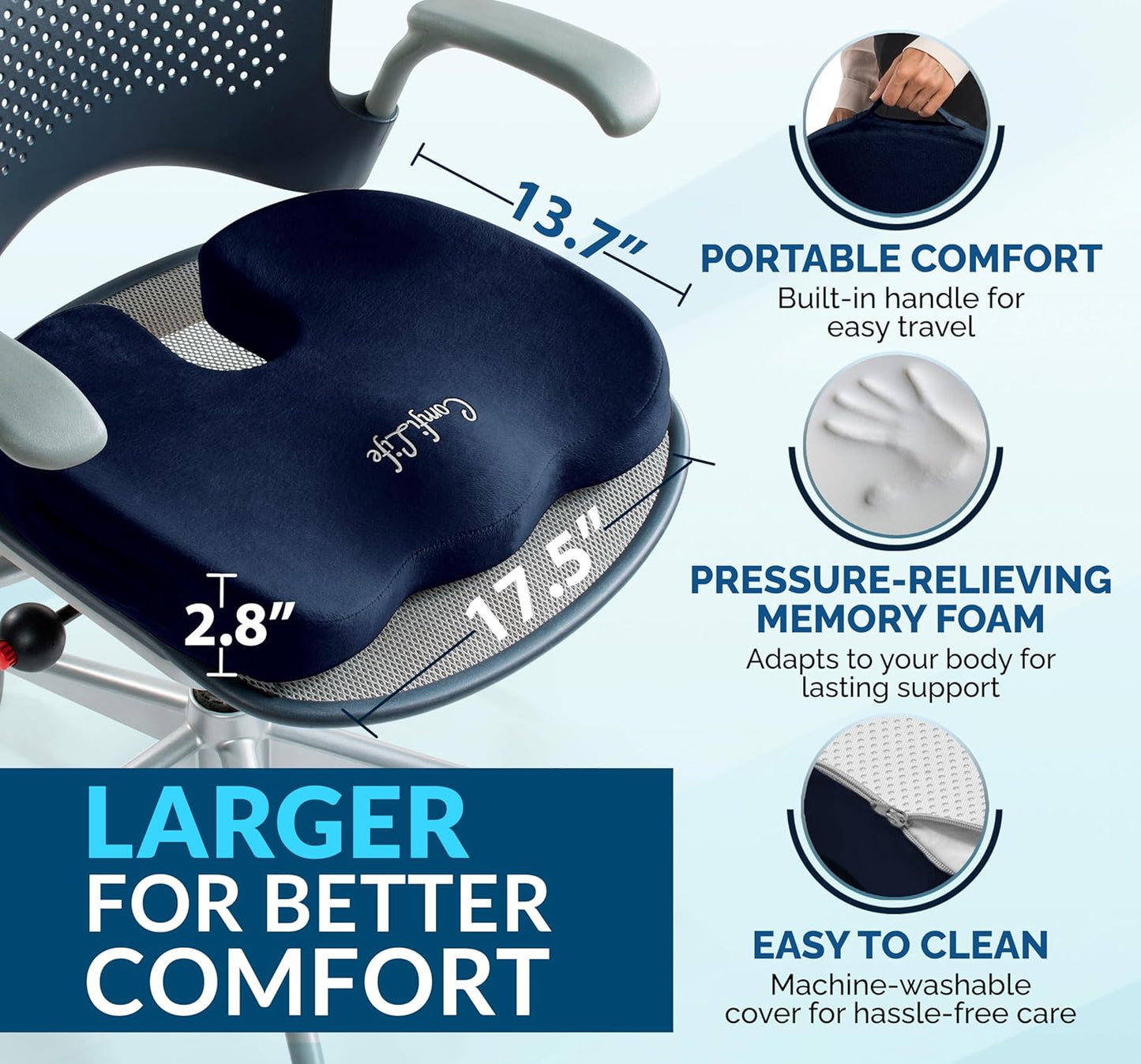 ComfiLife Premium Gel & Memory Foam Seat Cushion – Doctor Recommended Office Chair Cushion, Car Seat Cushion – Chair Cushions for Back & Sciatica Pain Relief – Seat Cushions for Office & Desk (Black)