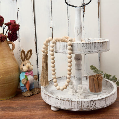 OMISHE 59in Wood Bead Garland with Tassels, Decorative Beads, Farmhouse Wooden Beads Garland for Wall Hanging Home Festival Decor, Aqua, Teal