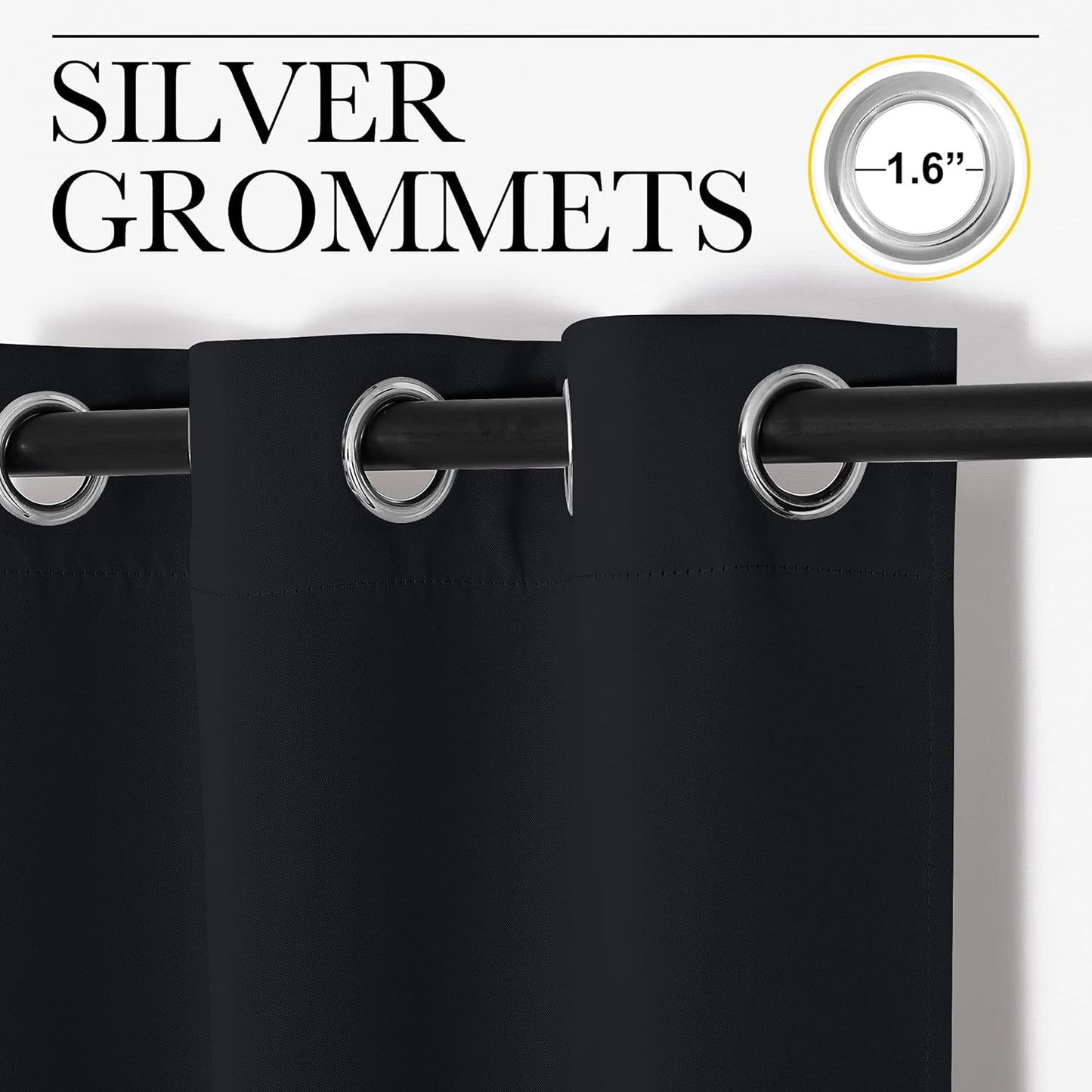 NICETOWN Halloween Pitch Black Solid Thermal Insulated Grommet Blackout Curtains/Drapes for Bedroom Window (2 Panels, 42 inches Wide by 63 inches Long, Black) - Colors E