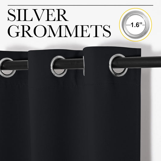 NICETOWN Halloween Pitch Black Solid Thermal Insulated Grommet Blackout Curtains/Drapes for Bedroom Window (2 Panels, 42 inches Wide by 63 inches Long, Black) - Colors E