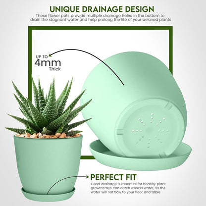 Utopia Home Plant Pots Indoor with Drainage Holes – Set of 5 White Plastic Flower Pots (7/6.6/6/5.3/4.8 Inch) – Modern Planters for Indoor Plants, Room & Office Décor, Great Stocking Stuffers