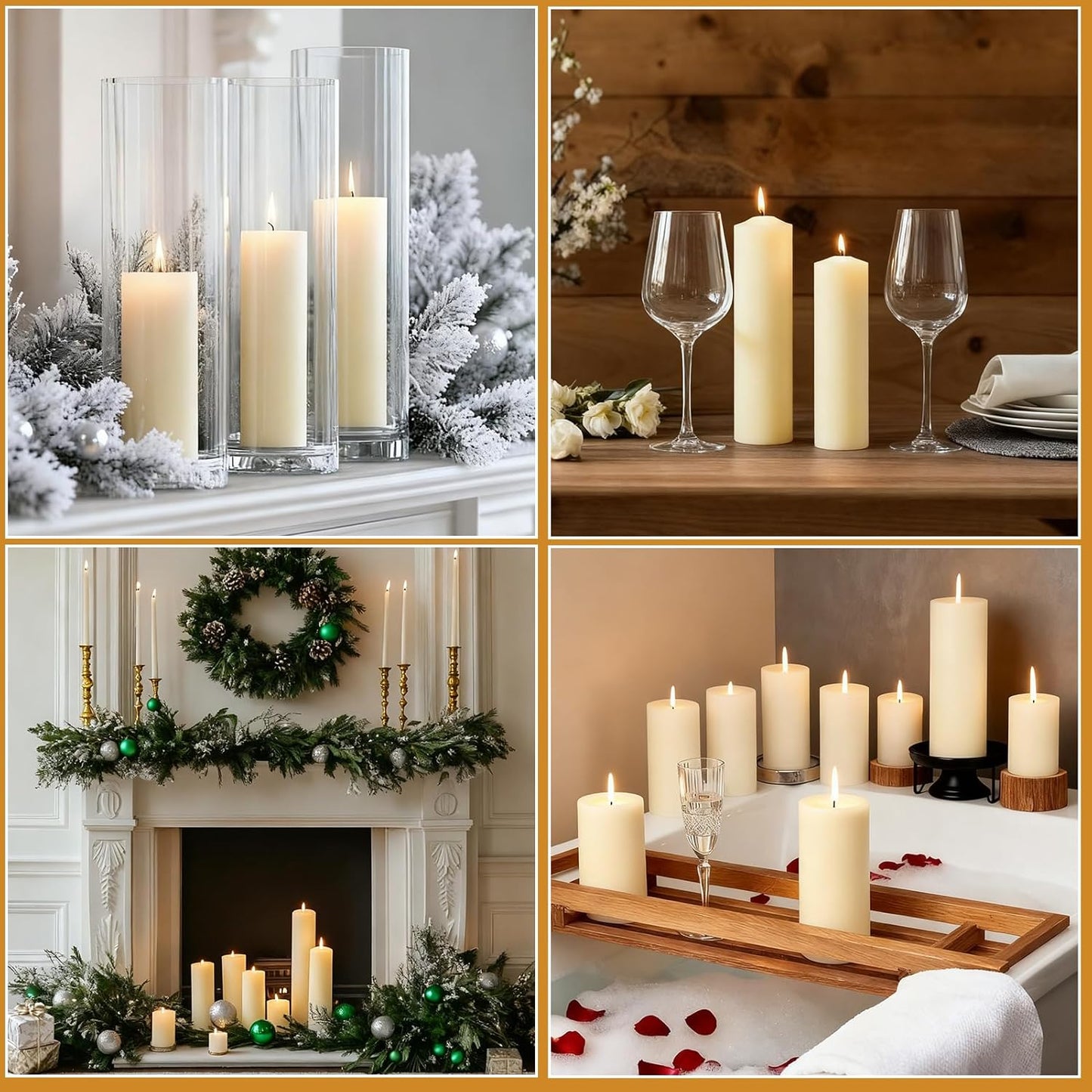 Unscented Ivory Pillar Candles Set of 6-2.8x4 inch - Dripless and Smokeless Large Pillar Candles, 50-Hours Long Burning Time Paraffin Candle for Dinner Table, Christmas and Home Decor