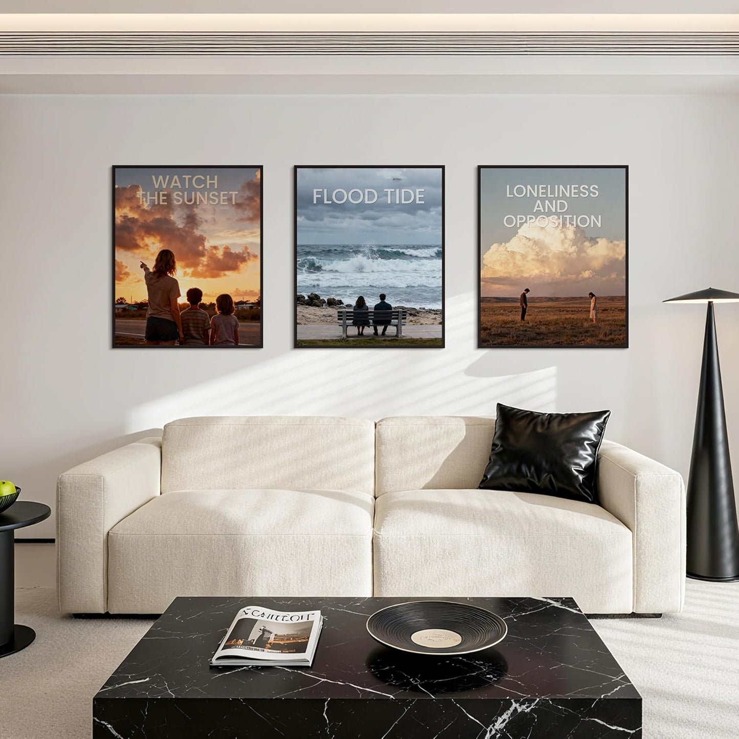 upsimples 24x36 Poster Frame Black 3 Pack, Scratch-Proof Picture Frames 24 x 36 for Photo Gallery - Slide-In Strips, Horizontal or Vertical Wall Mounting