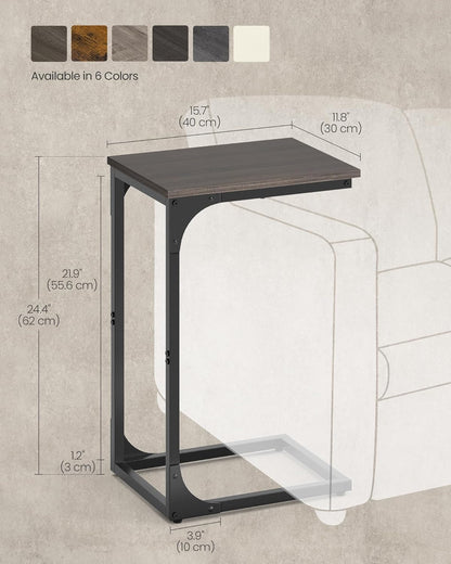 VASAGLE C-Shaped End Table, Small Side Table for Couch, Sofa Table with Metal Frame for Living Room, Bedroom, Bedside, Rustic Brown and Black