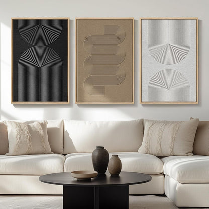 Large Framed Black and White Abstract Wall Art for Living Room, 3 Piece Big Modern Canvas Prints Paintings Artwork for Walls, Minimalist Abstract Art Pictures for Hallway, Office Wall Decor 24x36 In