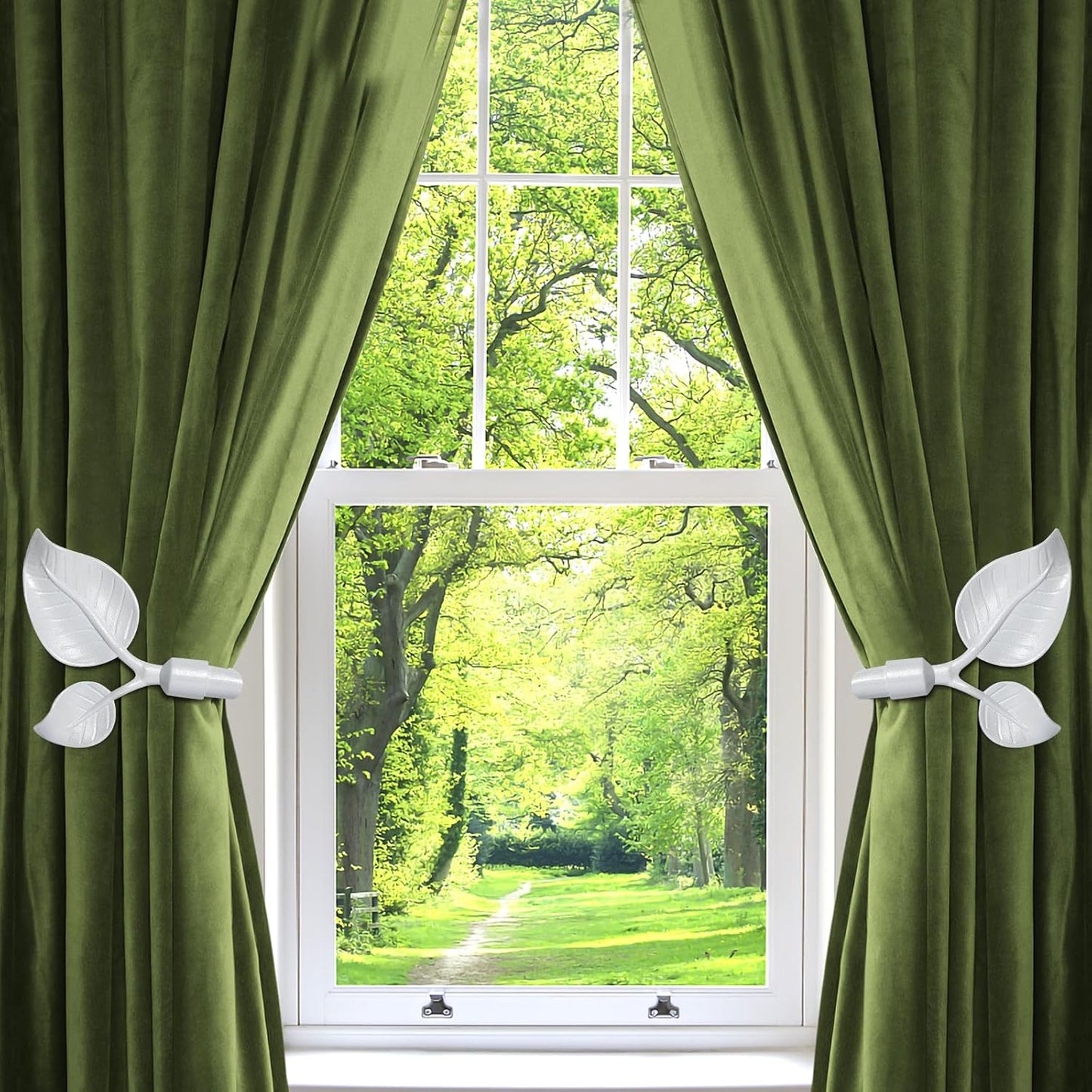 HIKMLK Leaf Shaped Curtain Tieback Holdbacks 2pcs, Handmade Metal Curtain Side Holders for Wall, Curtain Hook Pull Backs for Drapes Window Decoration
