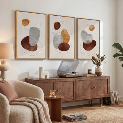 Large Framed Neutral Abstract Wall Art for Living Room, 3 Piece Modern Canvas Prints Paintings Artwork for Walls, Black and Beige Pictures for Living Room Hallway Stair Office Wall Decor 24x36 Inch