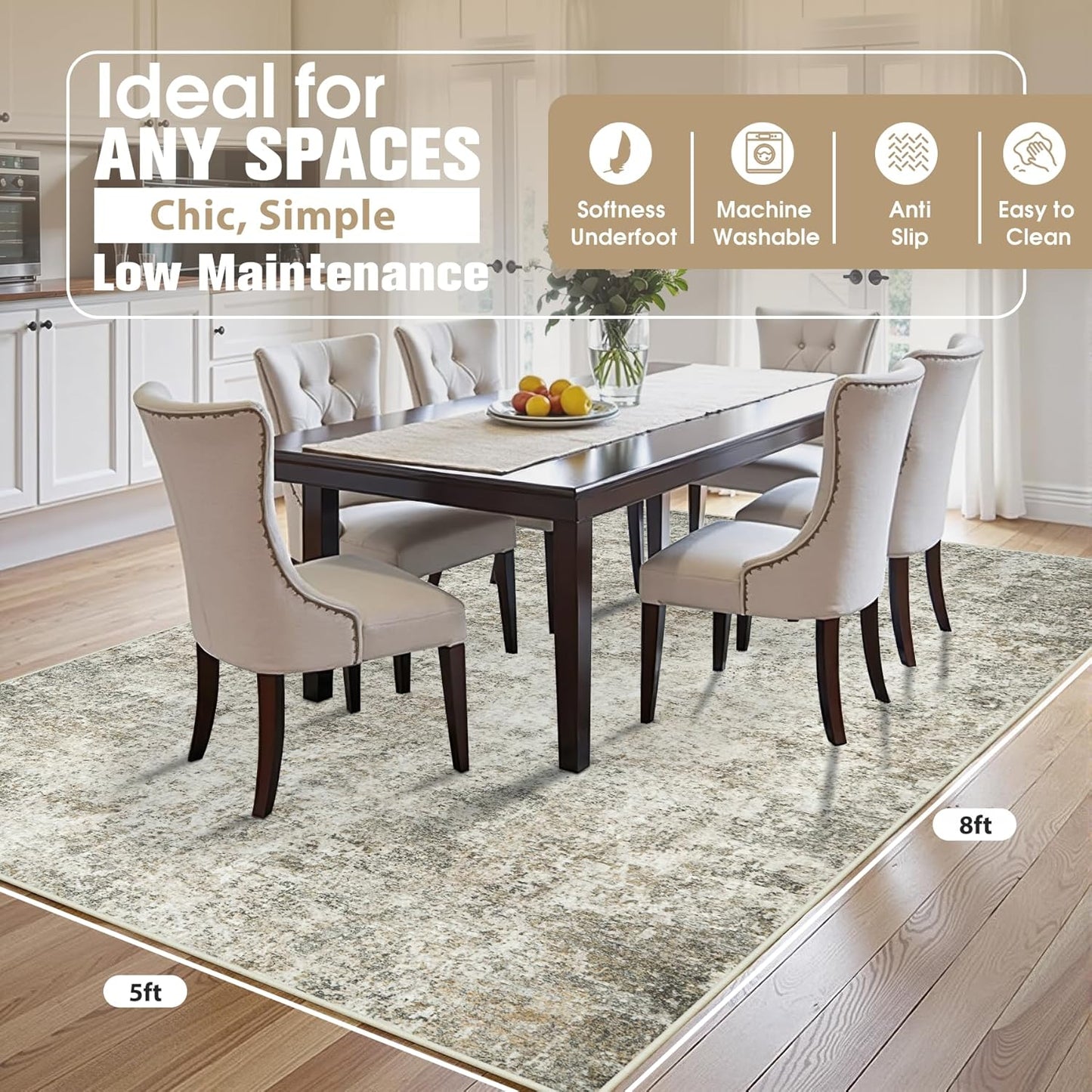 8x10 Area Rugs for Living Room Rug Washable: Abstract Large Rug for Dining Room Bedroom Carpet Non Slip 8 by 10 Indoor Modern Nursery Home Office Blue Grey