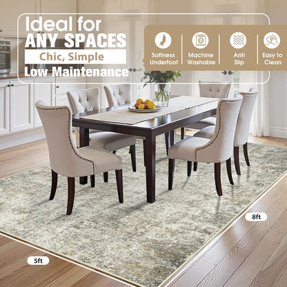 8x10 Area Rugs for Living Room Rug Washable: Abstract Large Rug for Dining Room Bedroom Carpet Non Slip 8 by 10 Indoor Modern Nursery Home Office Blue Grey