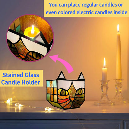 Tiffany Stained Glass Fun Moon Sleeping Cat Planter，Cactus Planter，Cute Planters for Indoor Plants,Decorative Flower Pots As Gifts for Cat Lovers，4.6x3x5.15 in