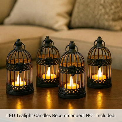 Vela Lanterns Bird Cage Decor Candle Holder Lantern Decorative Wedding Table Centerpiece Decorations, White, Small, Set of 4