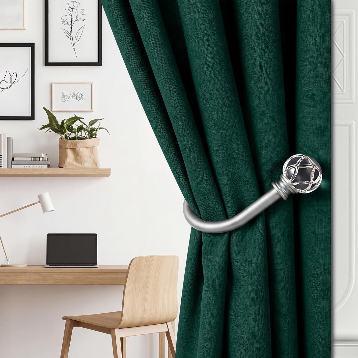 KAMANINA Curtain Holdbacks 2pcs, Gold Curtain Tiebacks, Window Curtains Hooks for Wall, Decorative Holders for Drapes with Crystal Finials(5.4" L × 4.1" W)