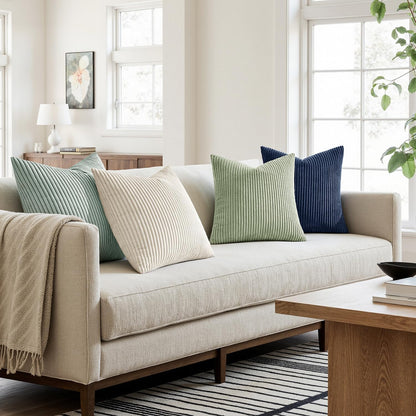 MIULEE Boho Farmhouse Sage Green Throw Pillow Covers 18x18 Inch Set of 4 Mordern Nordic Cushion Covers Soft Corduroy Spring Home Decor for Couch Bed Sofa Living Room Forest Green
