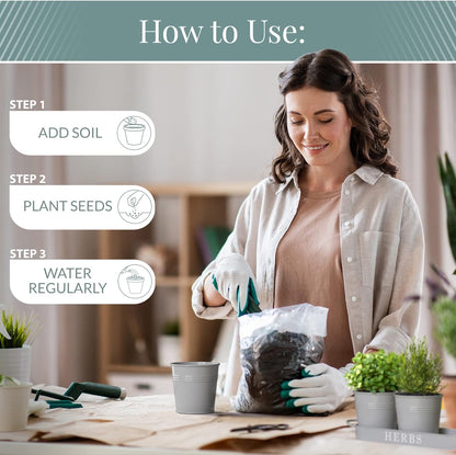 Barnyard Designs Indoor Herb Garden Planter Set with Tray, Metal Windowsill Plant Pots with Drainage for Outdoor or Indoor Plants, Set/3 (White)