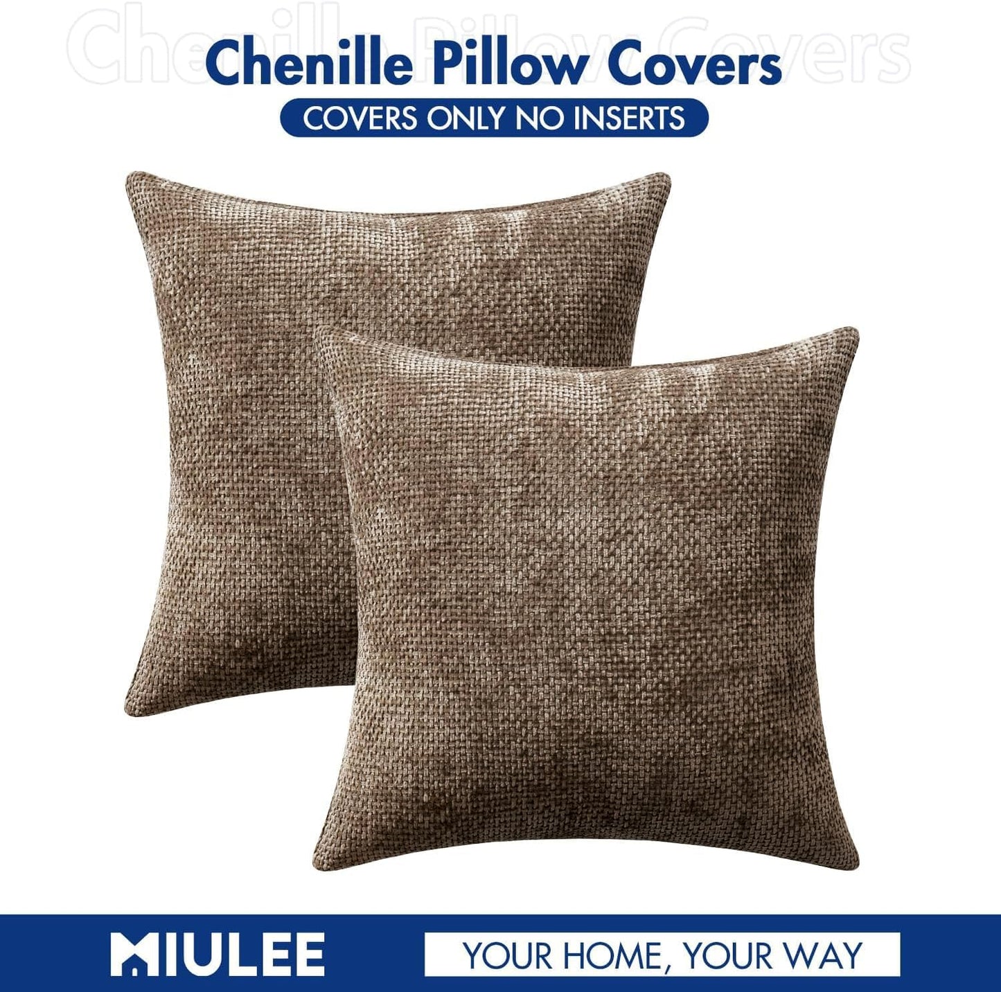 MIULEE Pack of 2 Couch Throw Pillow Covers 18x18 Inch Neutral Beige Modern Boho Accent Decorative Pillow Covers Soft Chenille Farmhouse Cushion Covers for Home Decor Bed Sofa Living Room