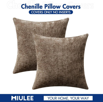 MIULEE Pack of 2 Couch Throw Pillow Covers 18x18 Inch Neutral Beige Modern Boho Accent Decorative Pillow Covers Soft Chenille Farmhouse Cushion Covers for Home Decor Bed Sofa Living Room