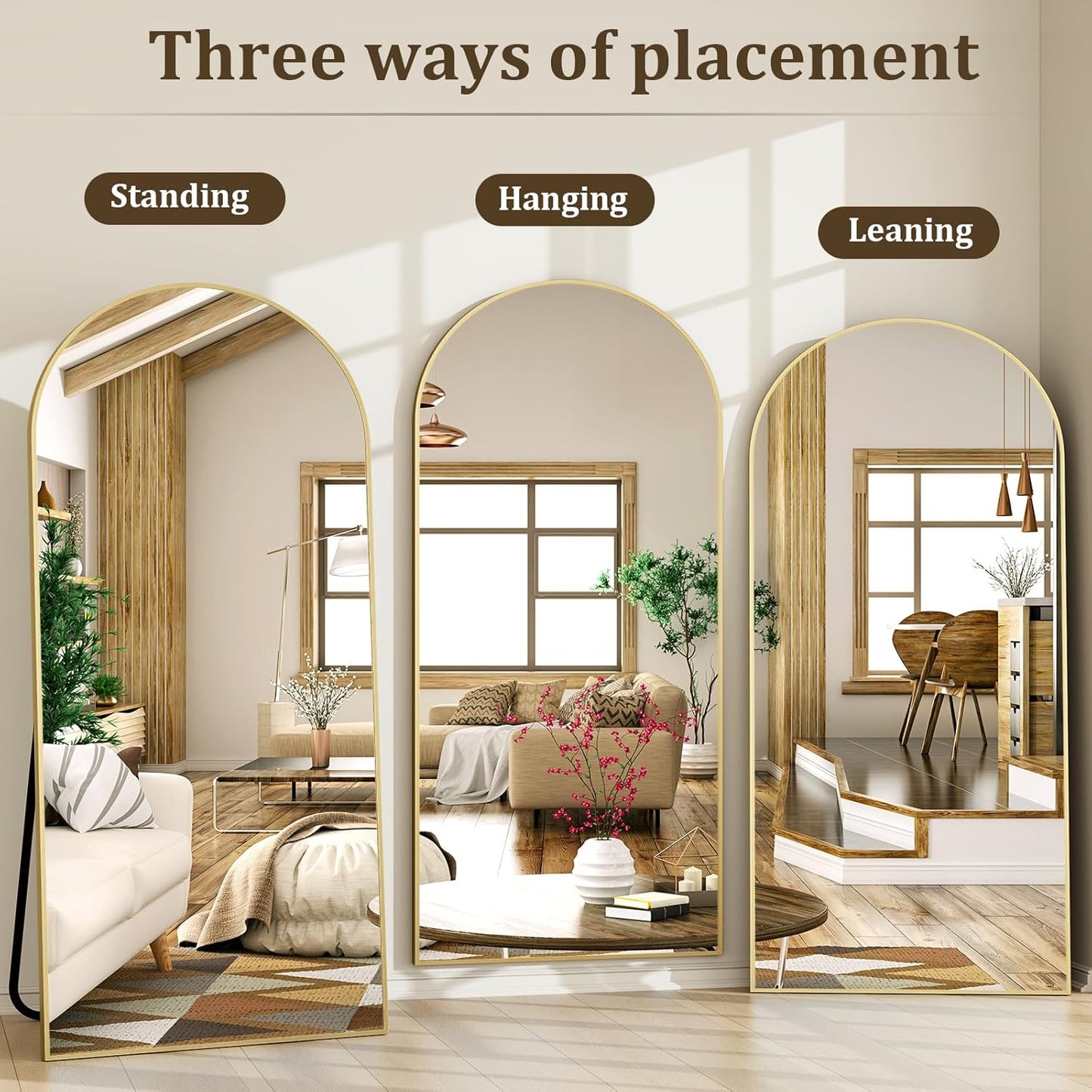 XRAMFY 56"x21" Arched Full Length Mirror Floor Mirrors with Aluminum Alloy Frame Free-Standing Wall Mounted Floor Mirrors or Large Dressing Mirror, Black Mirror Full Length