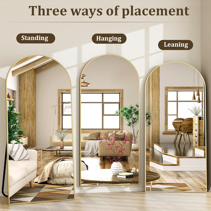 XRAMFY 56"x21" Arched Full Length Mirror Floor Mirrors with Aluminum Alloy Frame Free-Standing Wall Mounted Floor Mirrors or Large Dressing Mirror, Black Mirror Full Length