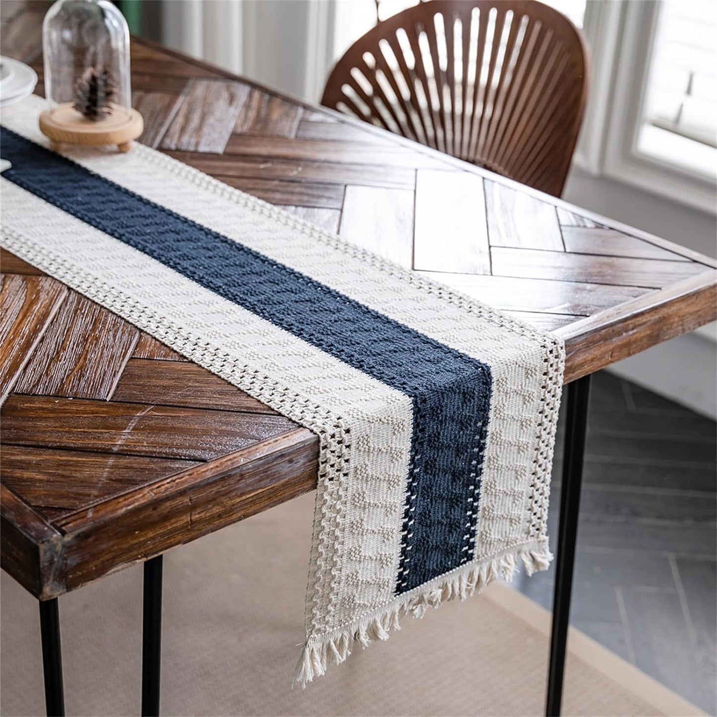 Macrame Table Runner Cream Beige Boho Table Runners with Tassels Hand Woven Cotton Table Runner Rustic Farmhouse Table Runners for Bohemian Kitchen Dining Table(12x71in)