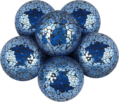 MDLUU 6 Pcs Mosaic Sphere Balls-Diameter 3 in, Decorative Orbs, Centerpiece Balls for Bowls, Vases, Dining Table Decor, Turquoise Blue