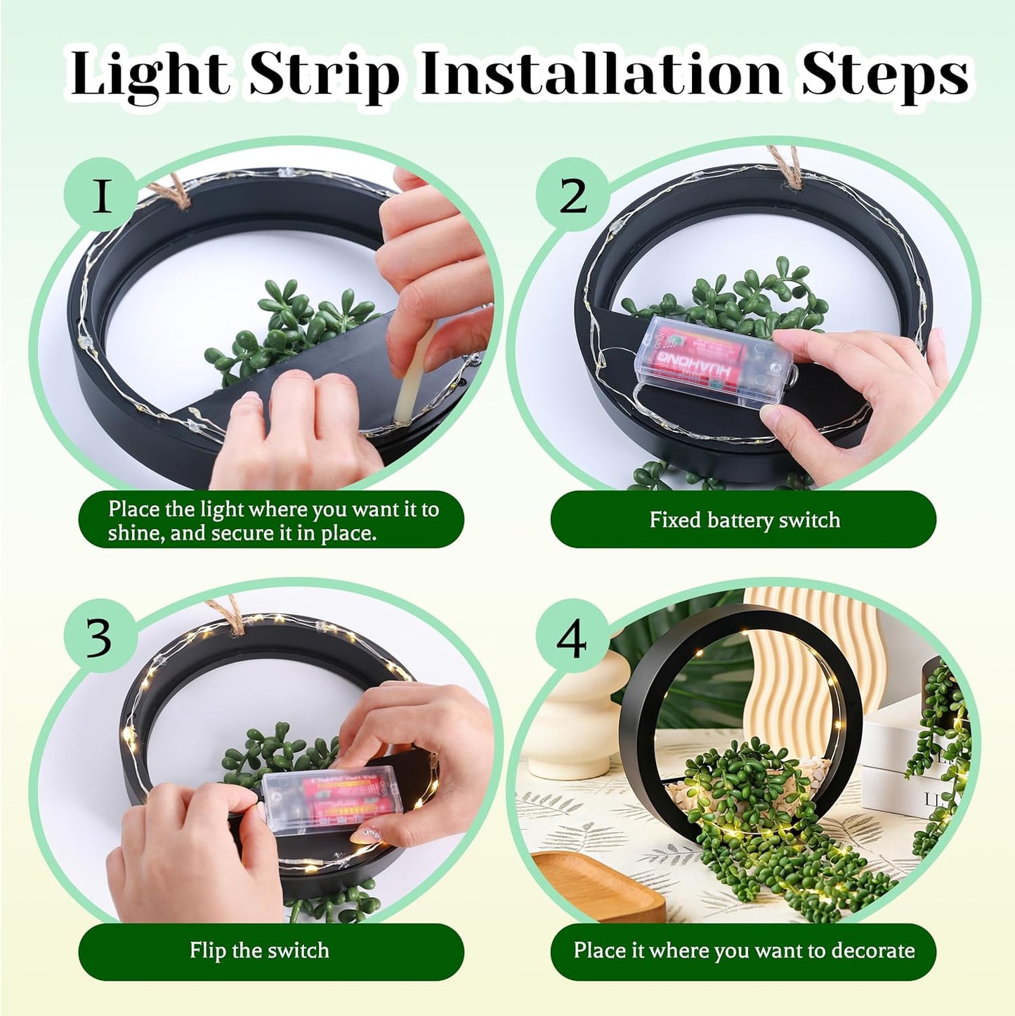 Der Rose 2 Pack Lighted Hanging Plants, Artificial String of Pearls Succulents with Warm LED Lights, Aesthetic Fake Plants for Black Bathroom Bedroom Living Room Wall Decor, Party & Gift for Women