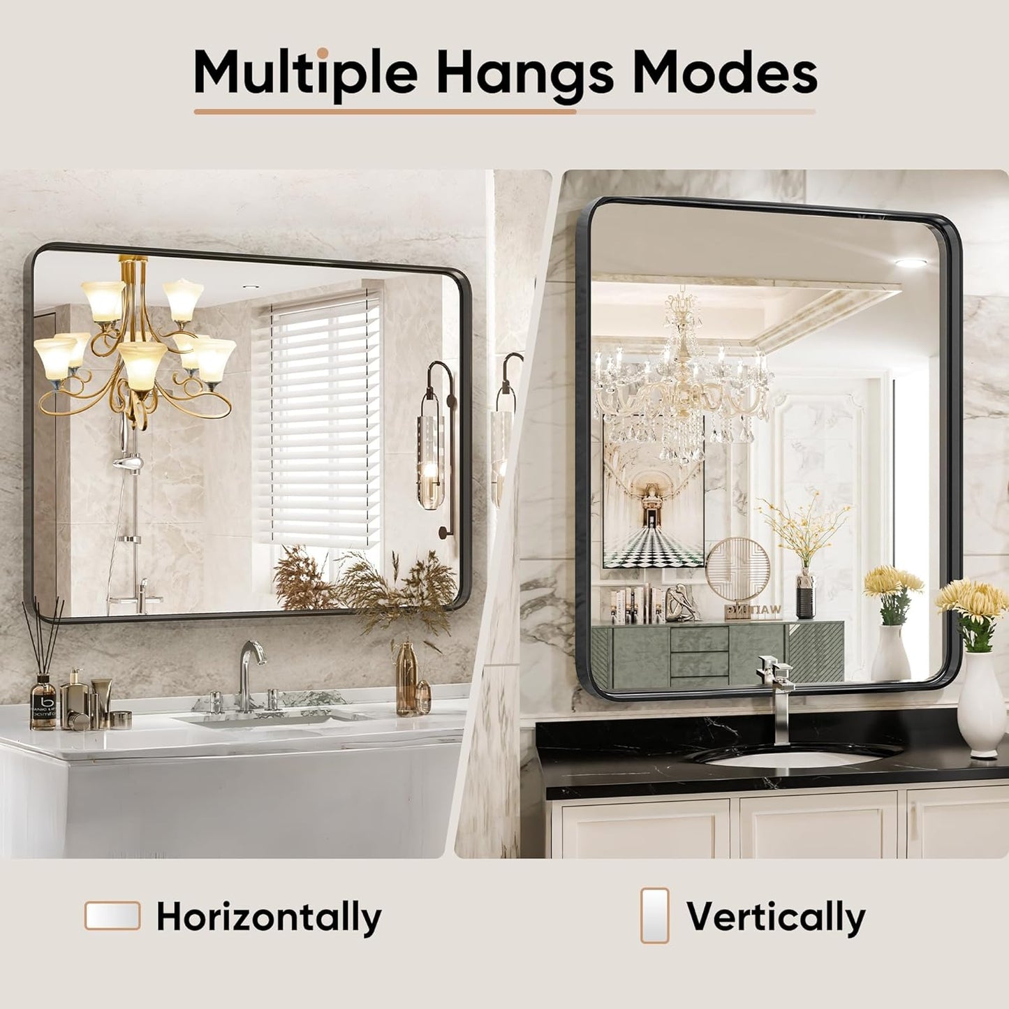 Sweetcrispy 24 Inch Round Wall Mirror with Tempered Glass, Bathroom Mirror Over Sink, Anti-Fog & Waterproof Round Mirror for Bathroom, Entryway, Bedroom, Shatterproof Design, Black